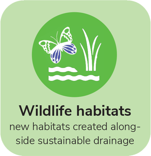 Wildlife habitats - new habitats created alongside sustainable drainage